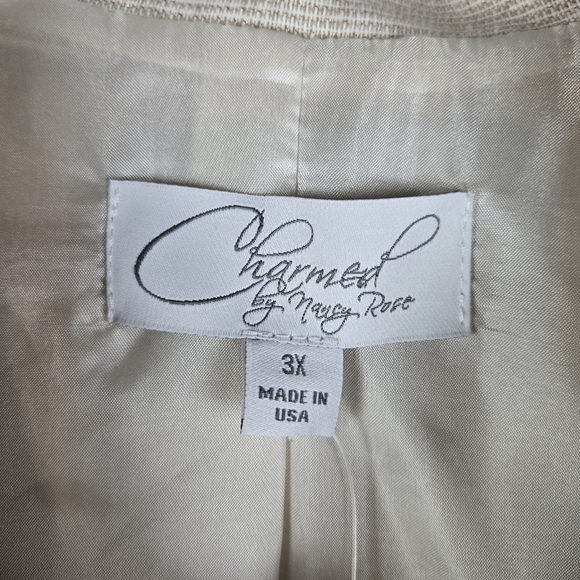 Charmed Nancy Rose Linen Blend Gold Metallic Career Blazer Jacket Plus Size 3X - Picture 2 of 13